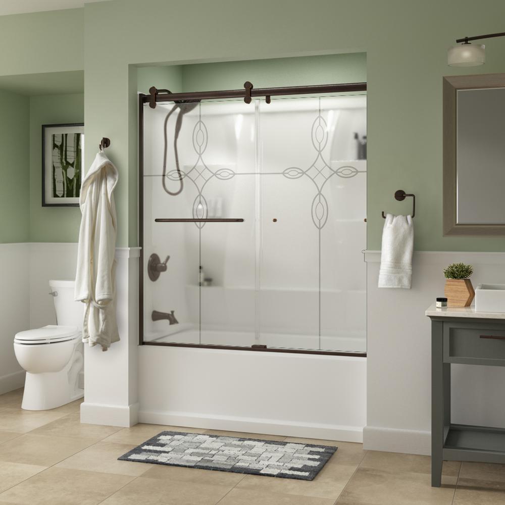 Simplicity 60 x 58-3/4 in. Frameless Contemporary Sliding Bathtub Door in Nickel with Rain Glass - Super Arbor