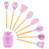 Pink Silicone and Wood Cooking Utensils (Set of 9)