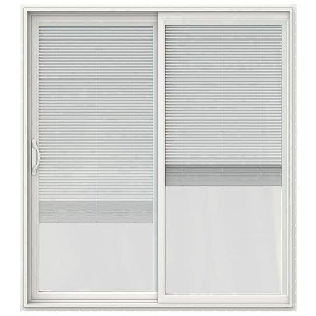 JELD-WEN 72-in x 80-in 4-9/16-in Low-e Insulating Blinds Between The Glass White Vinyl Sliding Left-Hand Sliding Double Patio Door