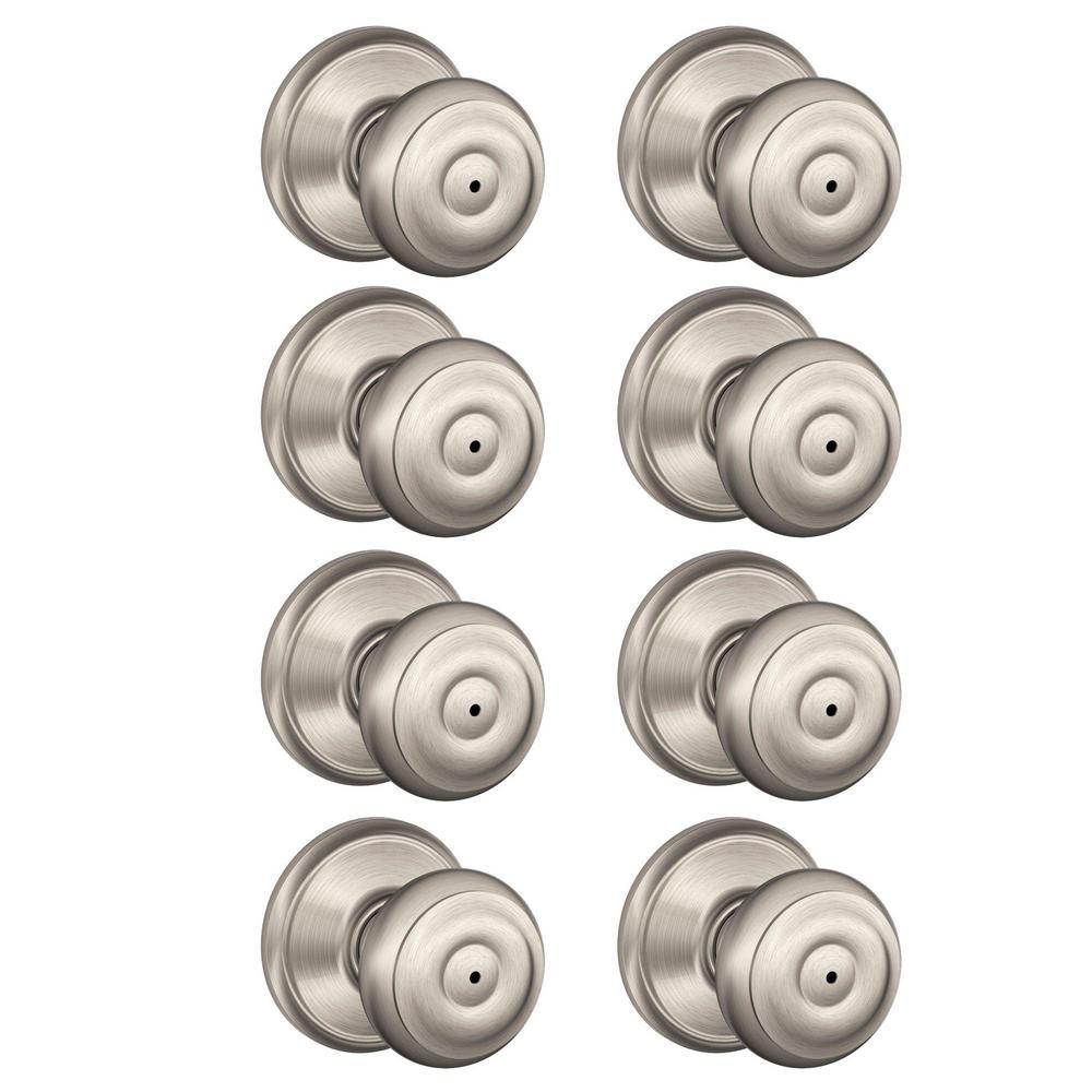 Georgian Satin Nickel Privacy Bed/Bath Door Knob (8-Pack) - Super Arbor