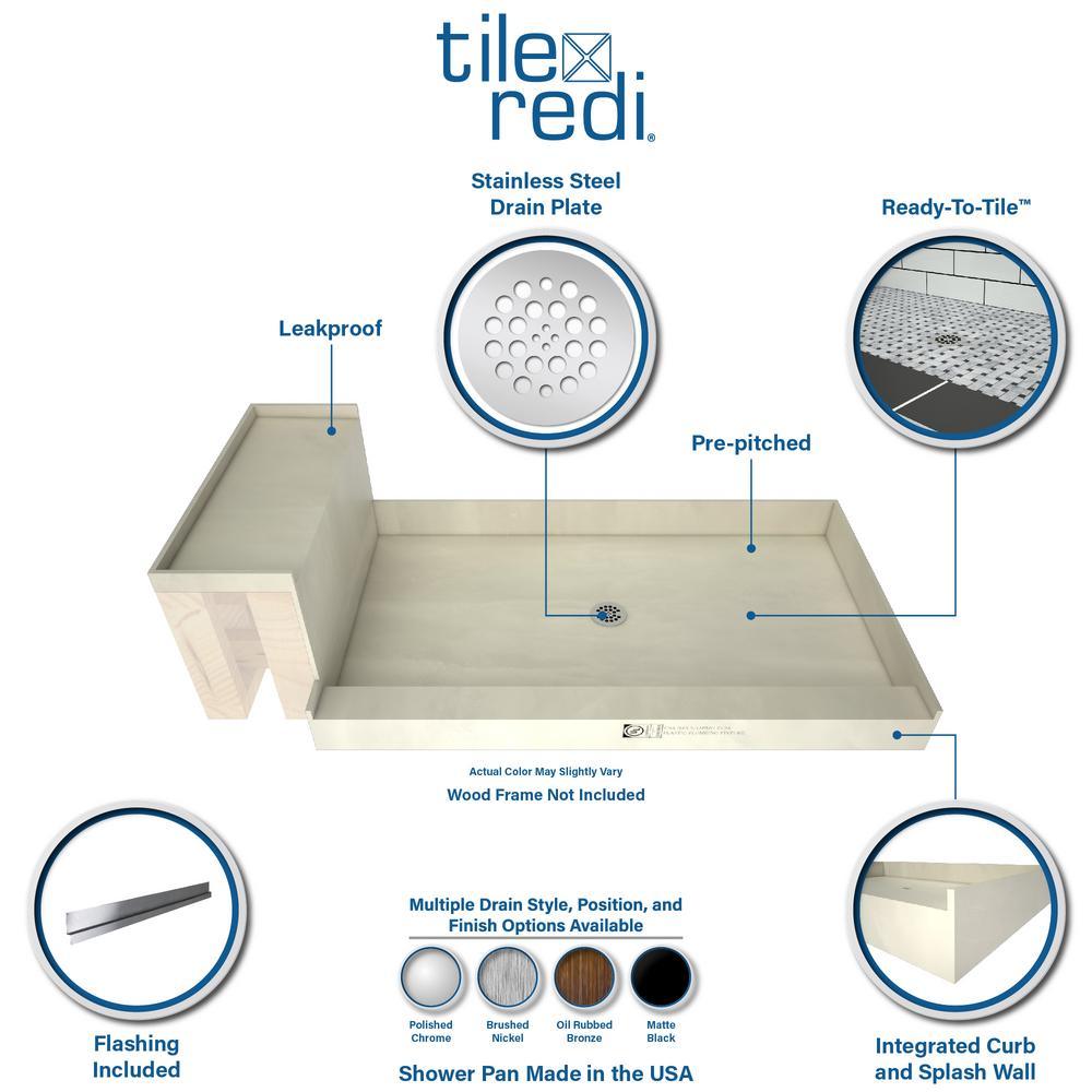 Base'N Bench 42 in. x 72 in. Single Threshold Shower Base and Bench Kit with Left Drain and Polished Chrome Drain Plate - Super Arbor