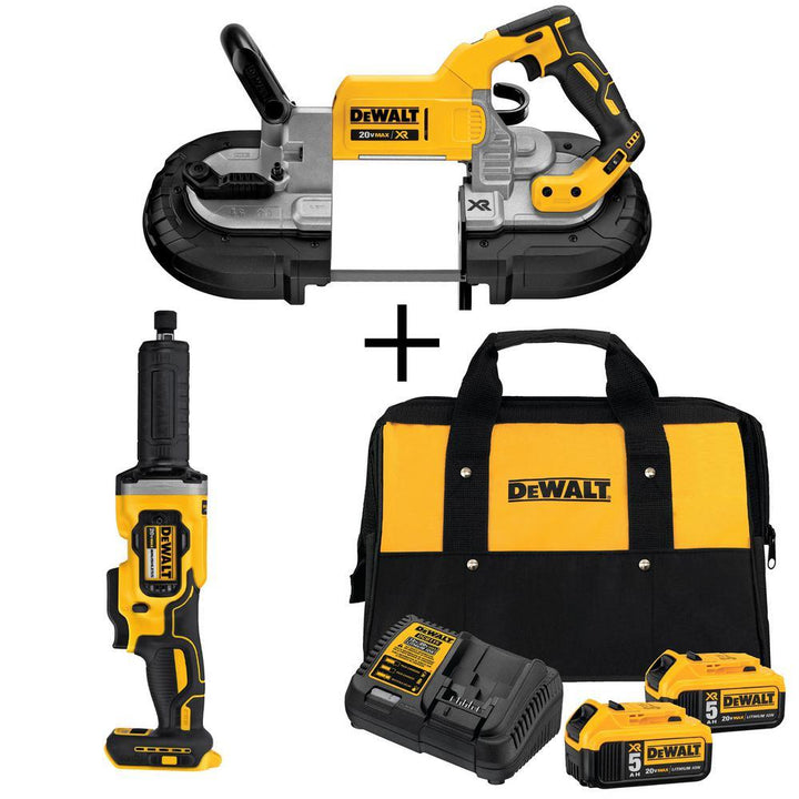20-Volt MAX Li-Ion Cordless Band Saw (Tool-Only) with 1-1/2 in. Die Grinder (Tool-Only), 2 Battery 5 Ah, Charger and Bag - Super Arbor