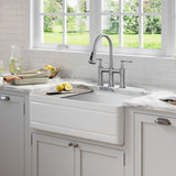 Turino 33 in. White Fireclay Single Bowl Farmhouse Apron Workstation Kitchen Sink with Accessories