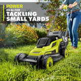 RYOBI 13 in. ONE+ 18-Volt Lithium-Ion Cordless Battery Walk Behind Push Lawn Mower & Leaf Blower- 4.0 Ah Battery/Charger