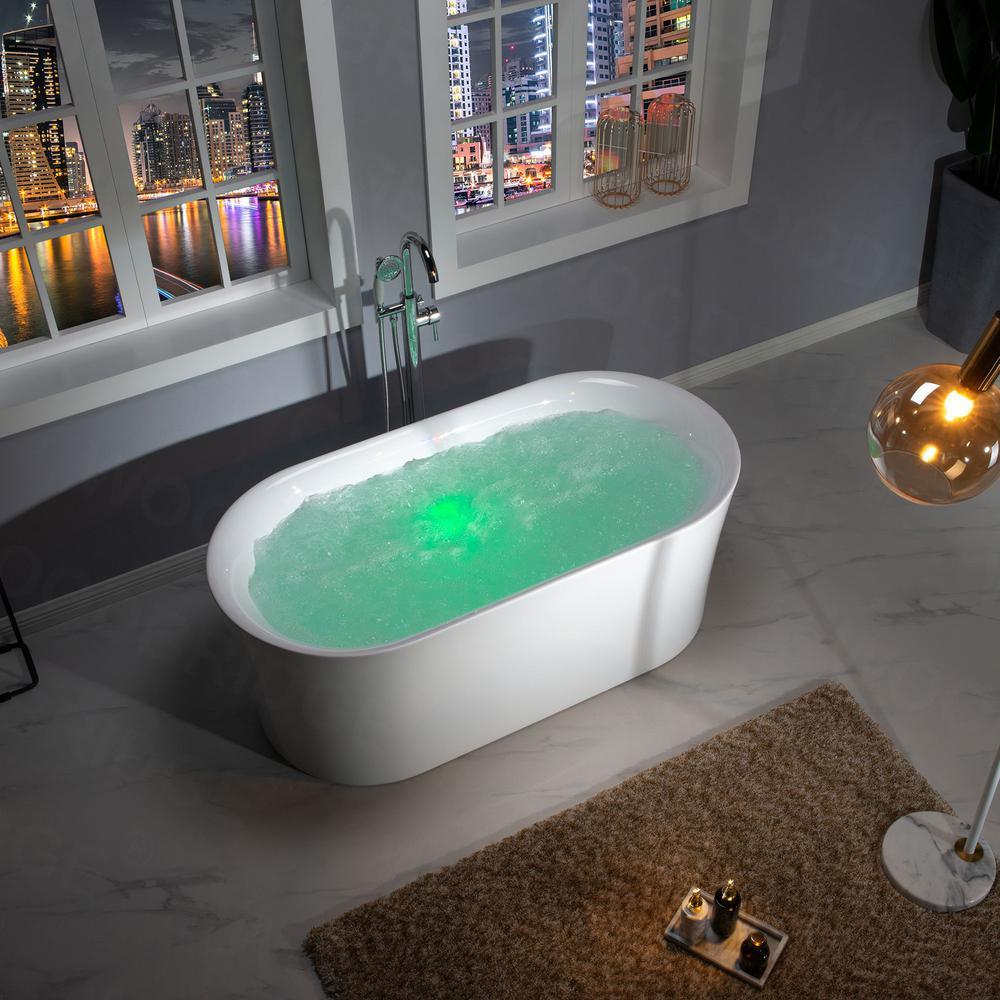 Tion 59 in. Acrylic Freestanding Double Ended Air Bath Bathtub with Drain and Overflow Included in White - Super Arbor