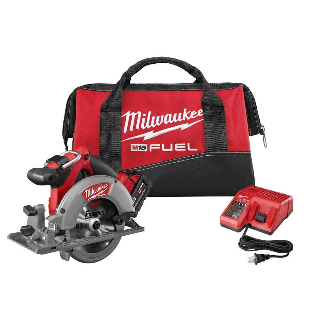M18 FUEL 18-Volt Lithium-Ion Brushless Cordless 6-1/2 in. Circular Saw Kit w/ (2) 5.0Ah Batteries, Charger, Tool Bag