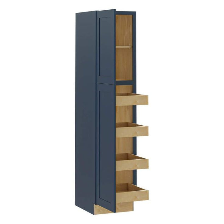 Home Decorators Collection Newport 18 in. W x 24 in. D x 84 in. H Assembled Plywood Pantry Kitchen Cabinet in Mythic Blue with 4ROT Soft Close LH