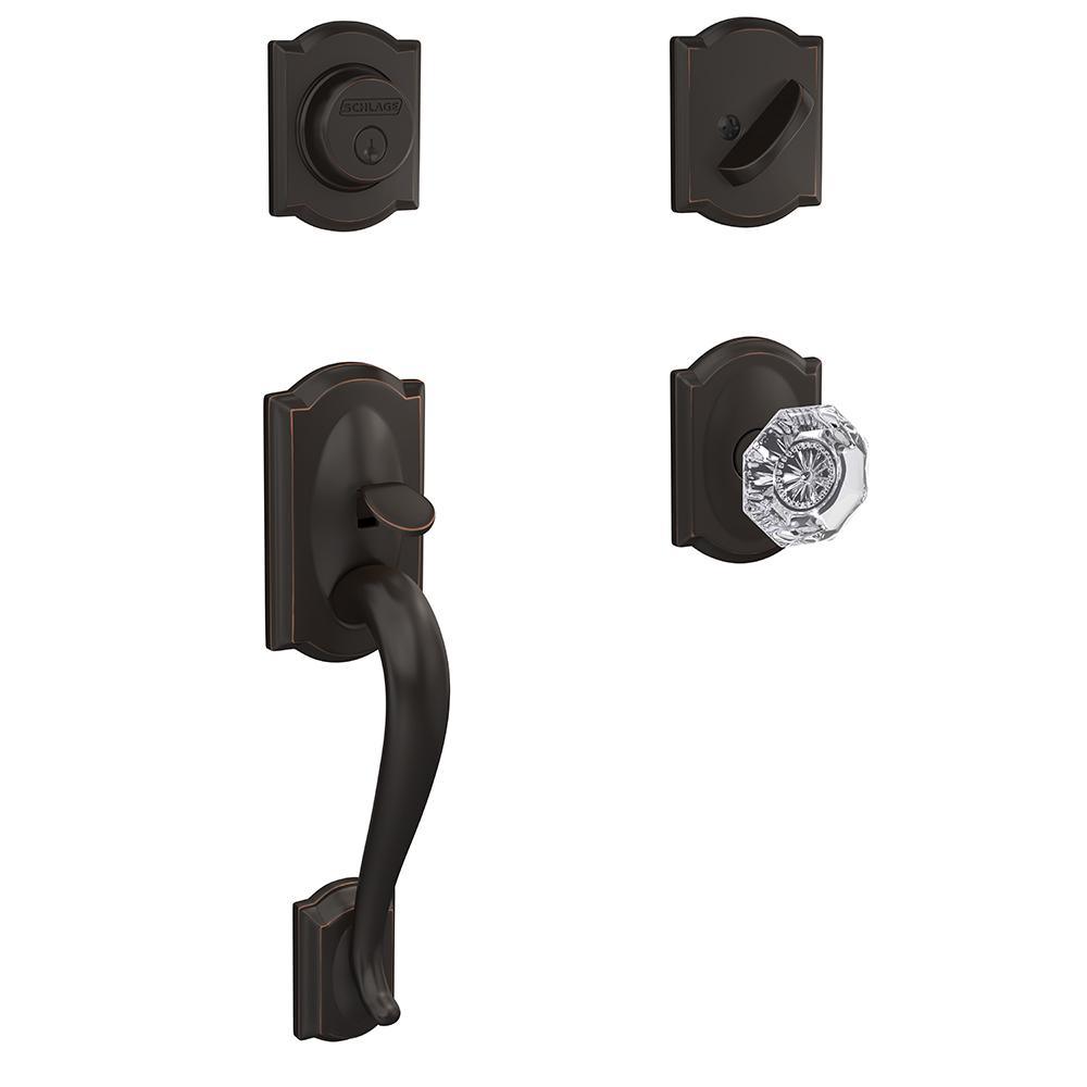Camelot Matte Black Dummy Door Handleset with Alexandria Glass Door Knob and Alden Trim - Super Arbor
