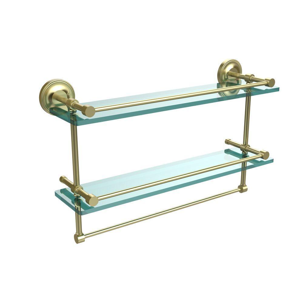 22 in. L  x 12 in. H  x 5 in. W 2-Tier Clear Glass Bathroom Shelf with Towel Bar in Polished Chrome - Super Arbor