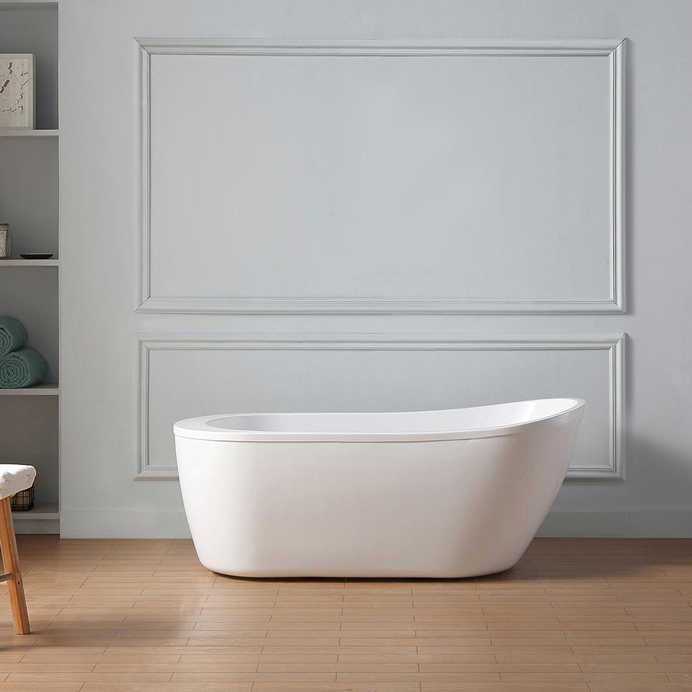 Cantora 60 in. Acrylic Flatbottom Non-Whirlpool Bathtub in White and Faucet Combo in Chrome - Super Arbor
