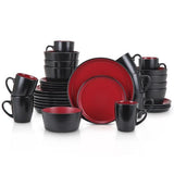 32-Piece Casual Red and Black Stoneware Dinnerware Set (Set for 8)
