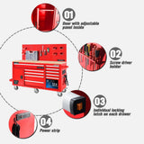 62 in. W x 22 in. D 10-Drawer Tool Chest Cabinet with Pegboard Back Wall Heavy-Duty Mobile Workbench in Red - Super Arbor