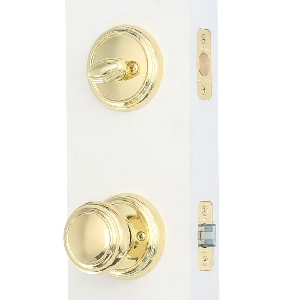 Prestige Avendale Single Cylinder Lifetime Polished Brass Door Handleset with Alcott Door Knob feat SmartKey Security - Super Arbor