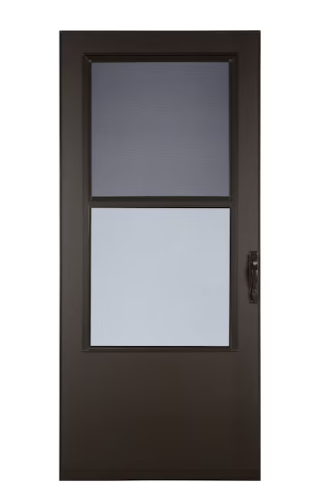 LARSON West Point 34-in x 81-in Brown Mid-view Self-storing Wood Core Storm Door with Brown Handle