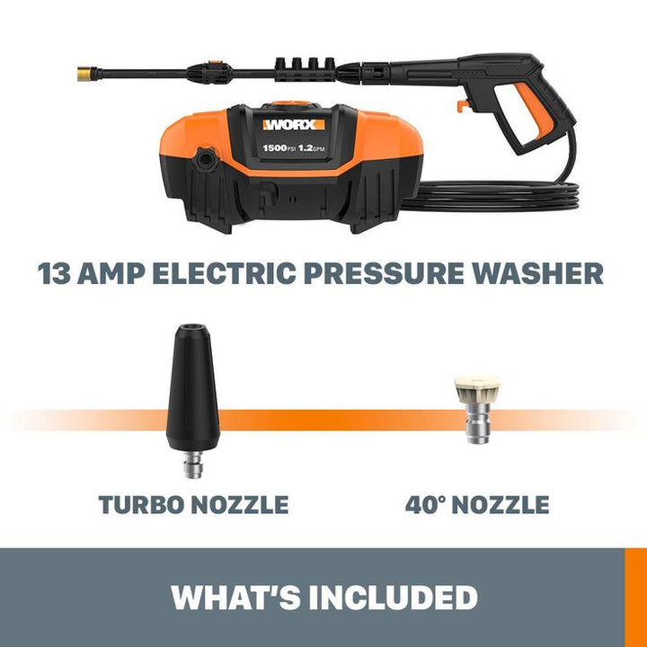 Worx 1500 PSI 1.2 GPM 13 Amp Cold Water Electric Pressure Washer, Portable