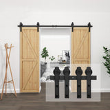8 ft./96 in. Black Steel Straight Strap Sliding Barn Door Track and Hardware Kit for Double Doors with Floor Guide - Super Arbor