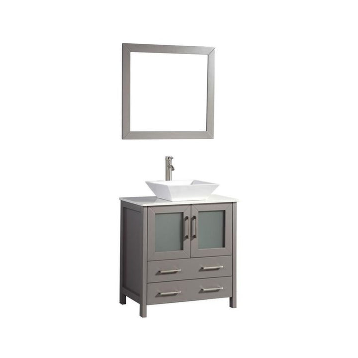 Ravenna 30 in. W x 18.5 in. D x 36 in. H Bathroom Vanity in Grey with Single Basin Top in White Ceramic and Mirror