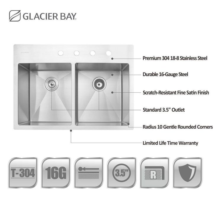 Drop-in Stainless Steel 33 in. 4-Hole Double Bowl 50/50 Kitchen Sink Kit in Satin