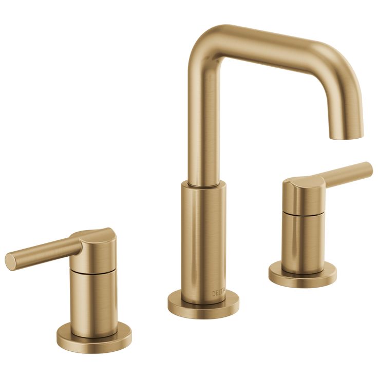 Nicoli J-Spout 8 in. Widespread Double-Handle Bathroom Faucet in Matte Black/Champagne Bronze