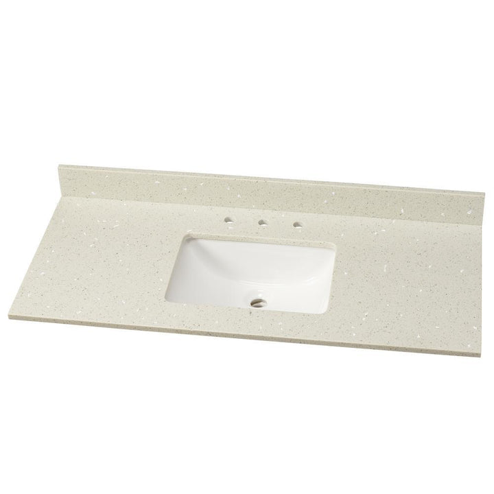 49 in. W Engineered Stone Single Vanity Top in Sparkling White with White Sink - Super Arbor