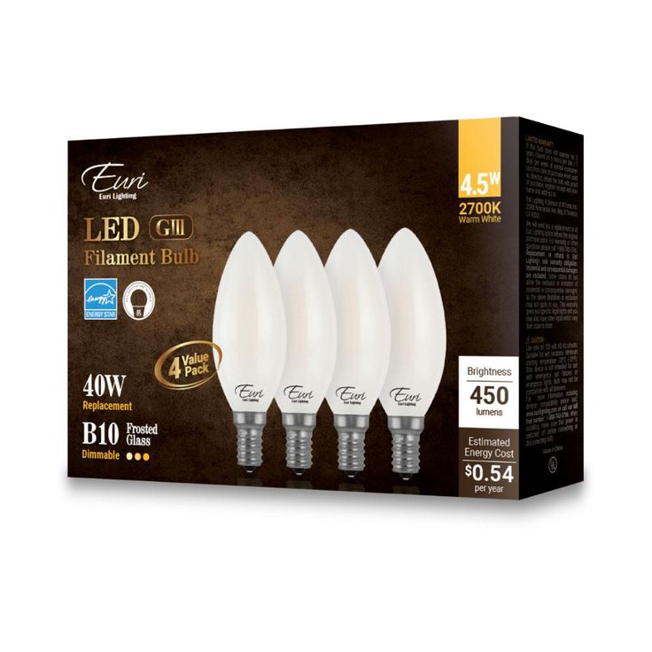 Euri Lighting 40 Watt Equivalent Warm White (2700K) B10 ENERGY STAR and Dimmable LED Light Bulb in Frosted (4-Pack)