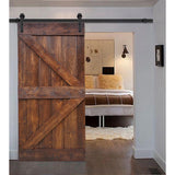 36 in x 84 in K Series DIY Dark Walnut Finished Knotty Pine Wood Sliding Barn Door Slab with Hardware Kit - Super Arbor
