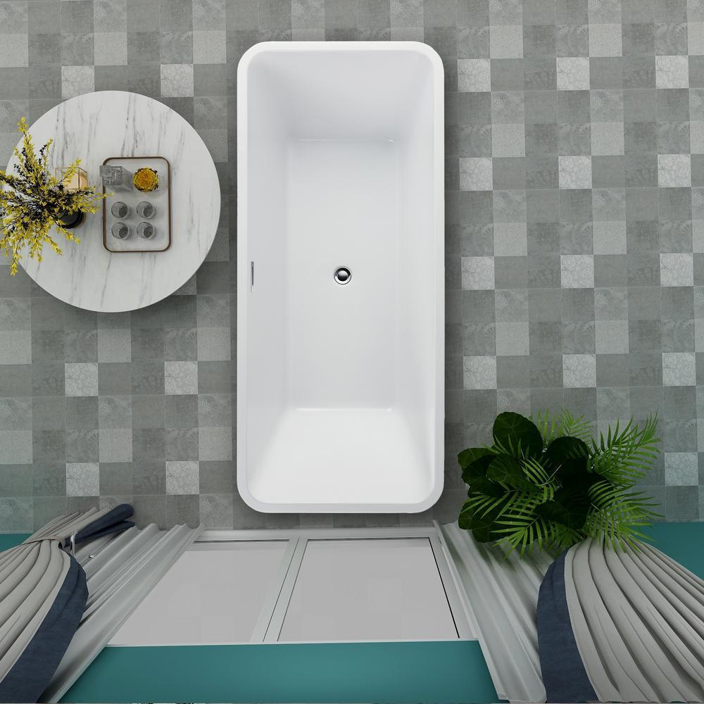 Nantes 67 in. Acrylic Flatbottom Freestanding Bathtub in White - Super Arbor