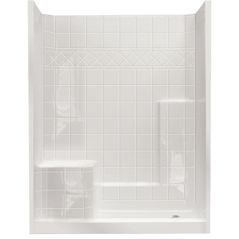 60 in. x 33 in. x 77 in. Standard Low Threshold 3-Piece Shower Kit in White with Left Seat and Right Drain - Super Arbor