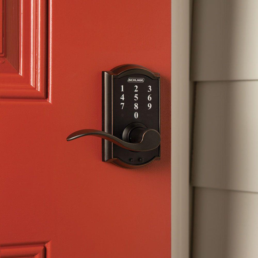 Camelot Aged Bronze Electronic Door Lock with Accent Door Lever - Super Arbor