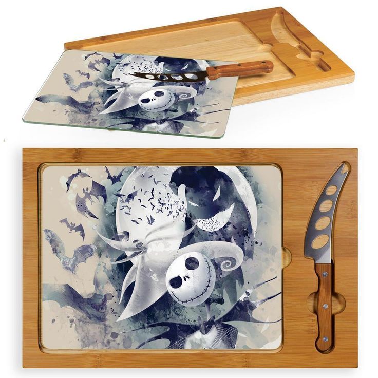 15.4 in. Jack and Zero Icon Glass Top Serving Tray and Knife Set