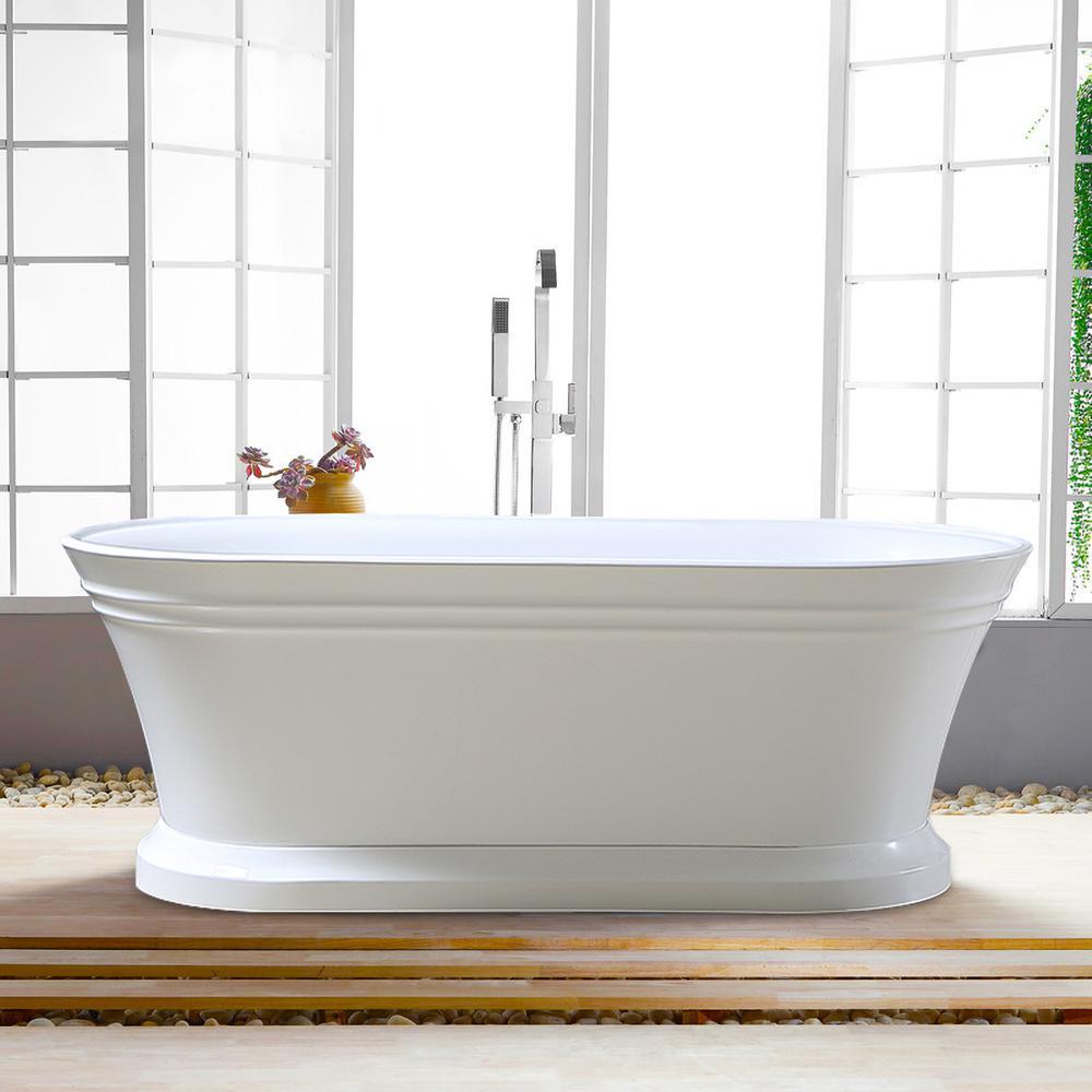 Versailles 59 in. Acrylic Flatbottom Freestanding Bathtub in White - Super Arbor