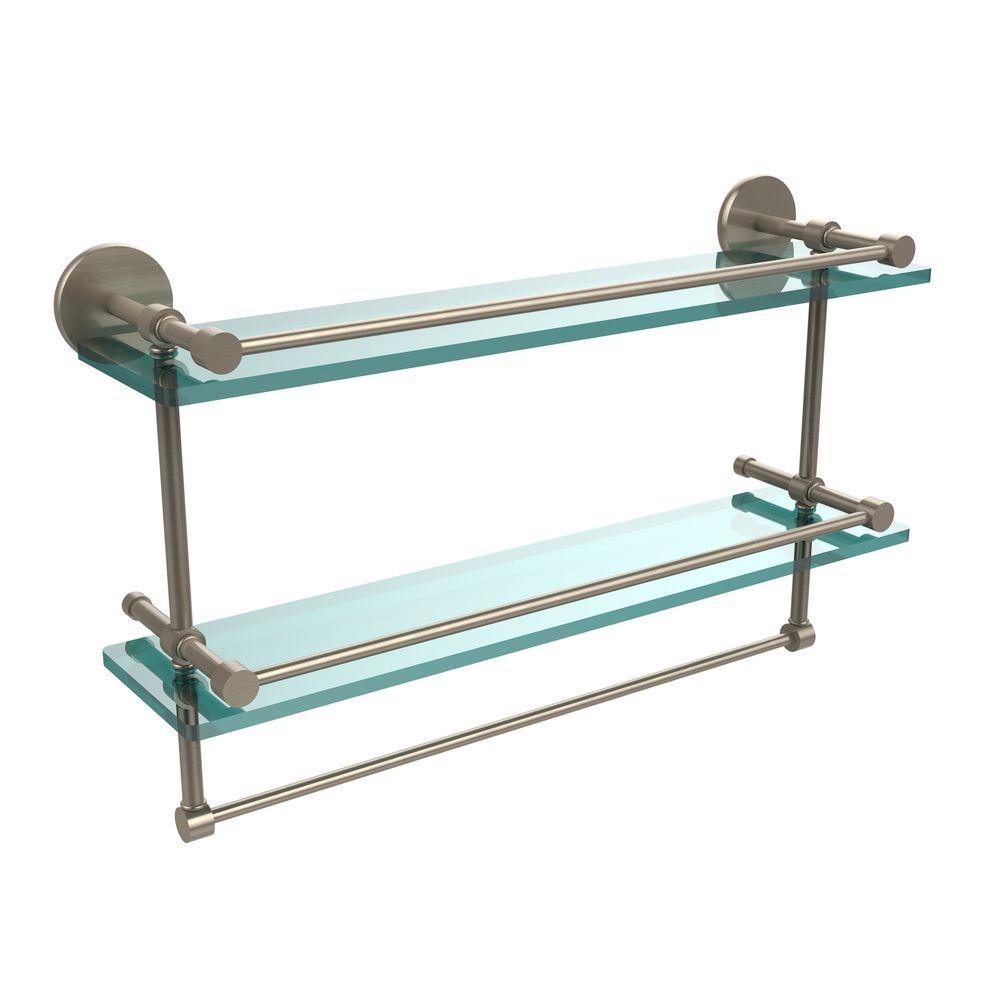 22 in. L  x 12 in. H  x 5 in. W 2-Tier Clear Glass Bathroom Shelf with Towel Bar in Polished Chrome - Super Arbor