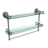 22 in. L  x 12 in. H  x 5 in. W 2-Tier Clear Glass Bathroom Shelf with Towel Bar in Polished Chrome - Super Arbor