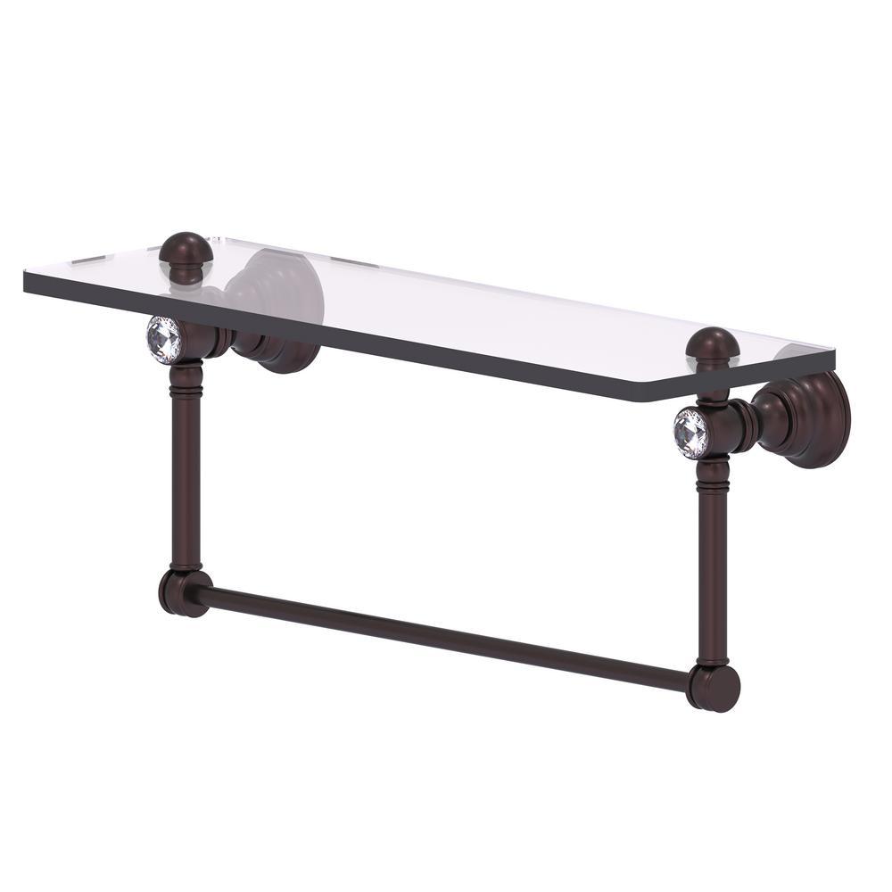 Carolina Crystal Collection 16 in. Glass Shelf with Integrated Towel Bar in Polished Brass - Super Arbor