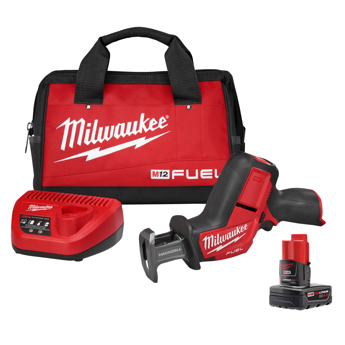 Milwaukee M12 FUEL 12V Brushless Cordless HACKZALL Reciprocating Saw Kit with (1) 4.0Ah Battery, Charger & Tool Bag