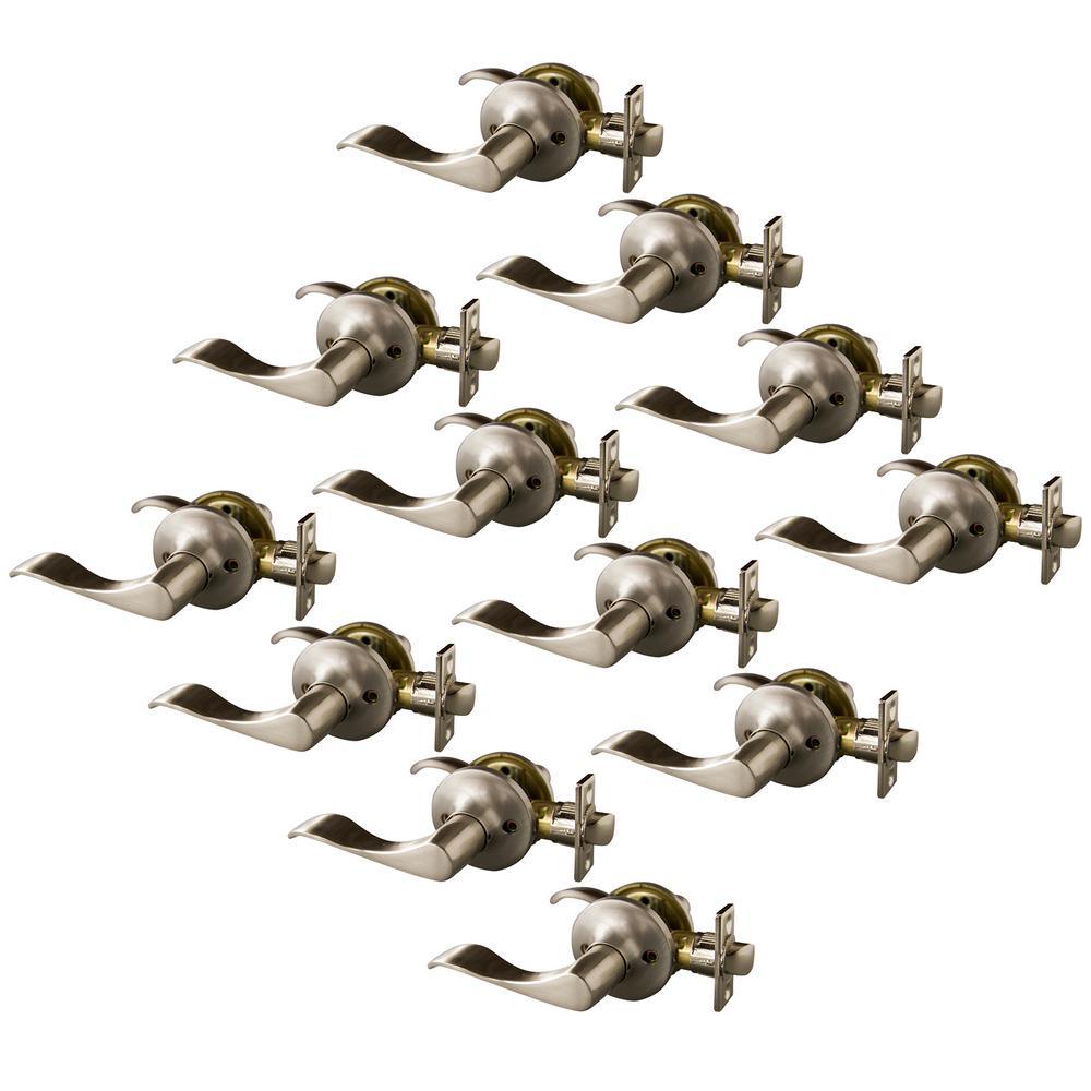 Stratford Satin Nickel Passage Hall/Closet Door Lever with Universal 6-Way Latch (6-Pack) - Super Arbor