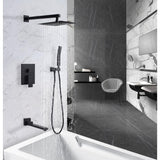 1-Spray Patterns with 2.5 GPM 10 in. 3-Way Wall Mount Rain Dual Shower Heads with Tub Shower Faucet in Matte Black - Super Arbor