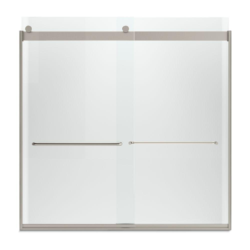 Levity 59 in. x 62 in. Semi-Frameless Sliding Tub Door in Nickel with Handle and Clear Glass - Super Arbor