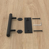 10 in. Black Hexagon Pull and Flush Sliding Barn Door Handle Set - Super Arbor