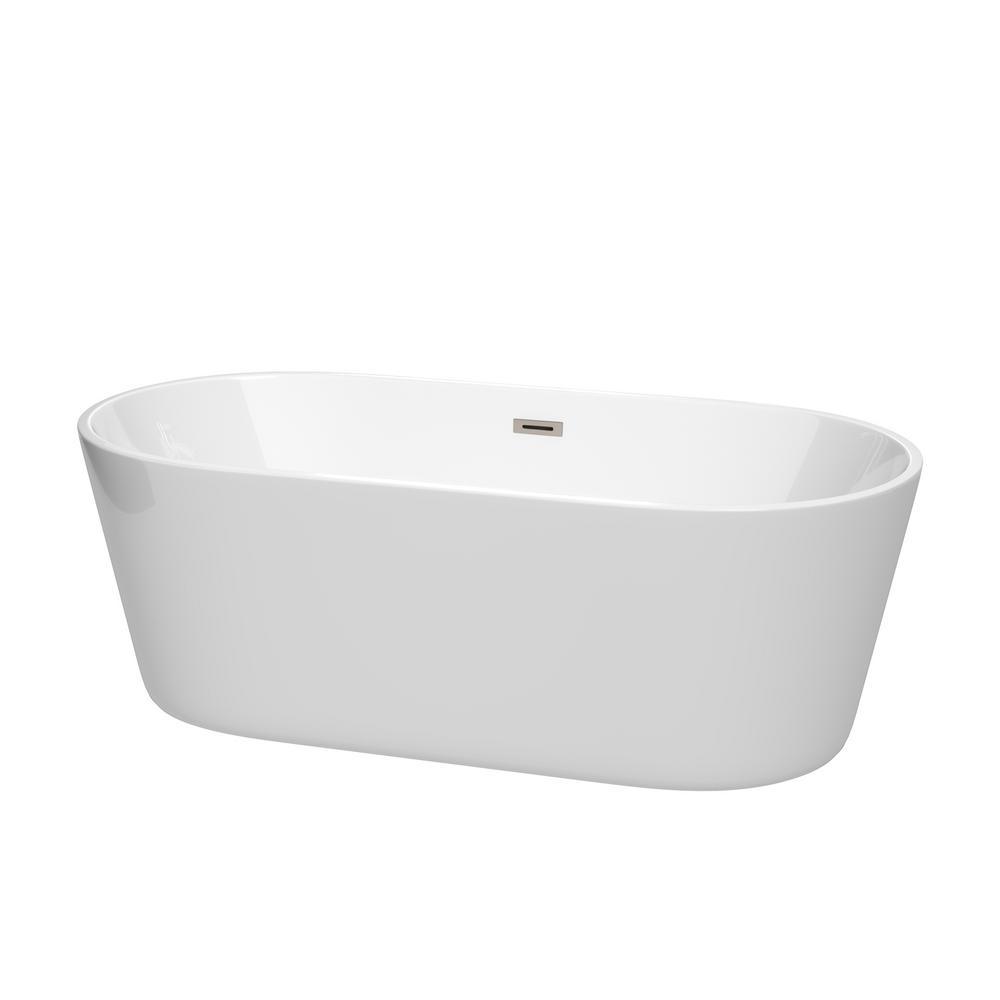 Carissa 5 ft. Acrylic Flatbottom Non-Whirlpool Bathtub in White with Brushed Nickel Trim - Super Arbor