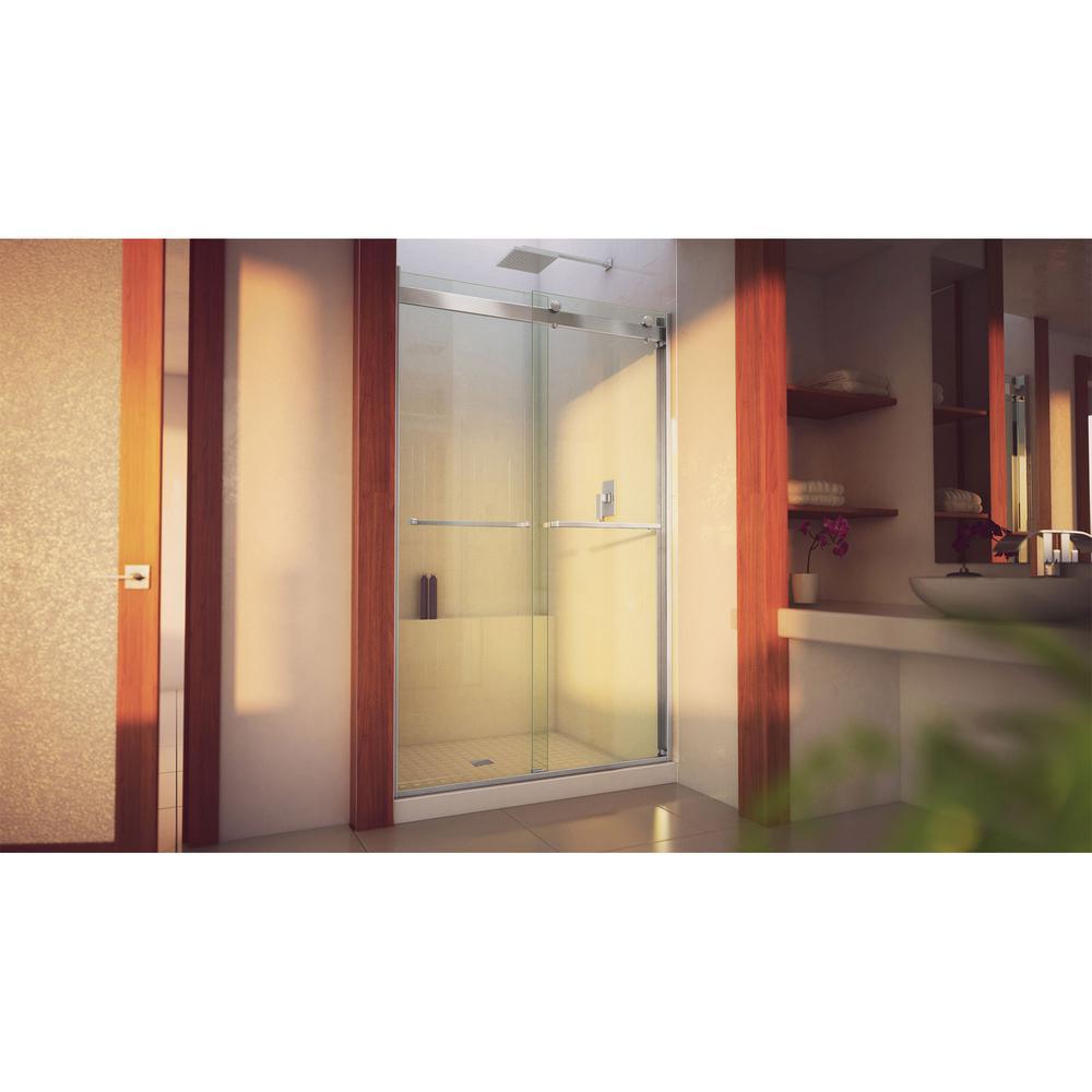 Essence-H 44 to 48 in. x 76 in. Semi-Frameless Bypass Sliding Shower Door in Brushed Nickel - Super Arbor
