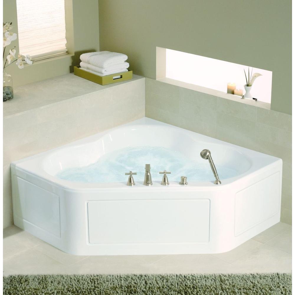 Tercet 5 ft. Acrylic Center Drain Neo-Angle Straight Corner Alcove Whirlpool Bathtub in White - Super Arbor
