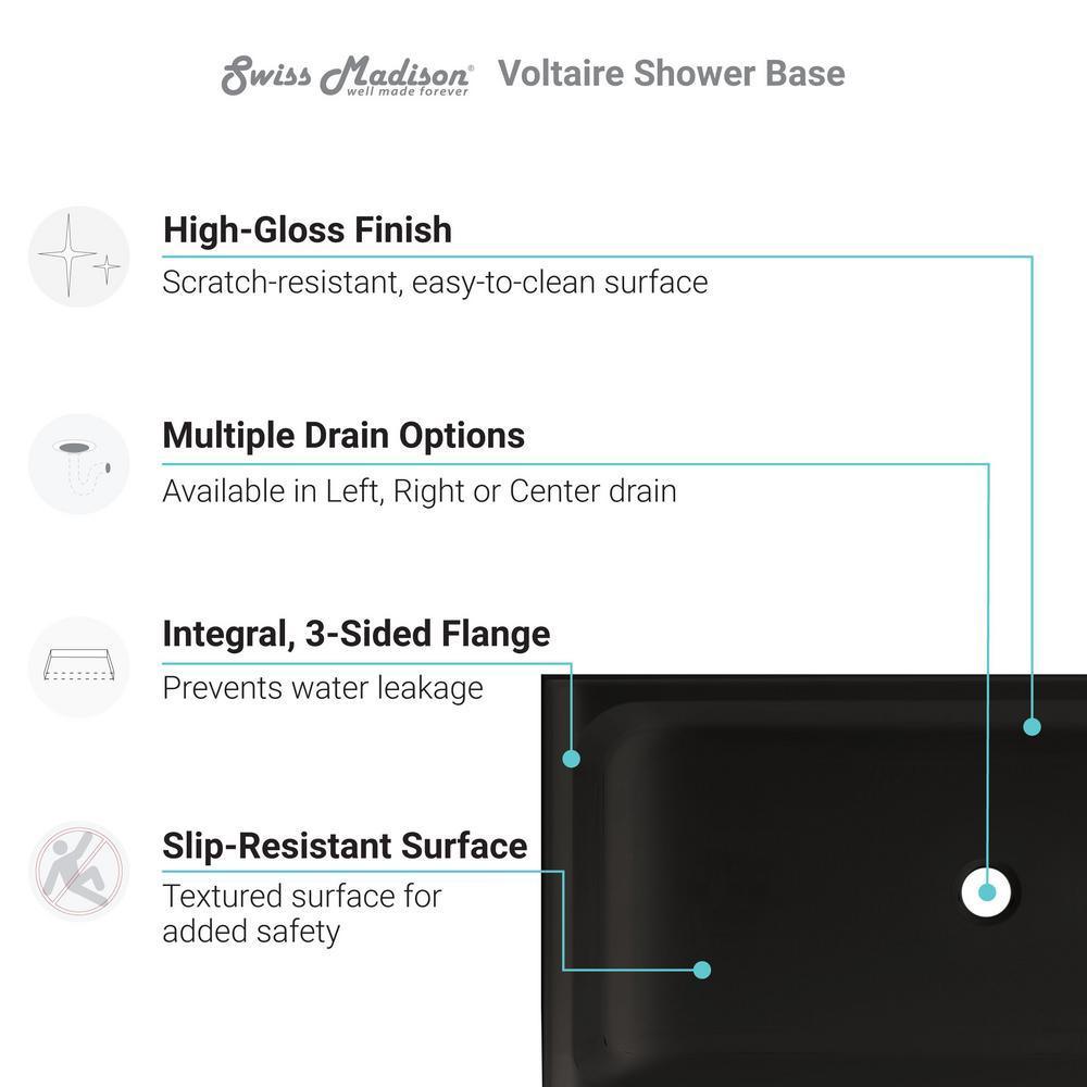 Voltaire 60 in. x 36 in. Acrylic Single-Threshold Right Drain Shower Base in Black - Super Arbor