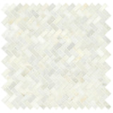 Greecian White Herringbone Pattern 12 in. x 12 in. x 10 mm Polished Marble Mesh-Mounted Mosaic Tile (10 sq. ft./case) - Super Arbor