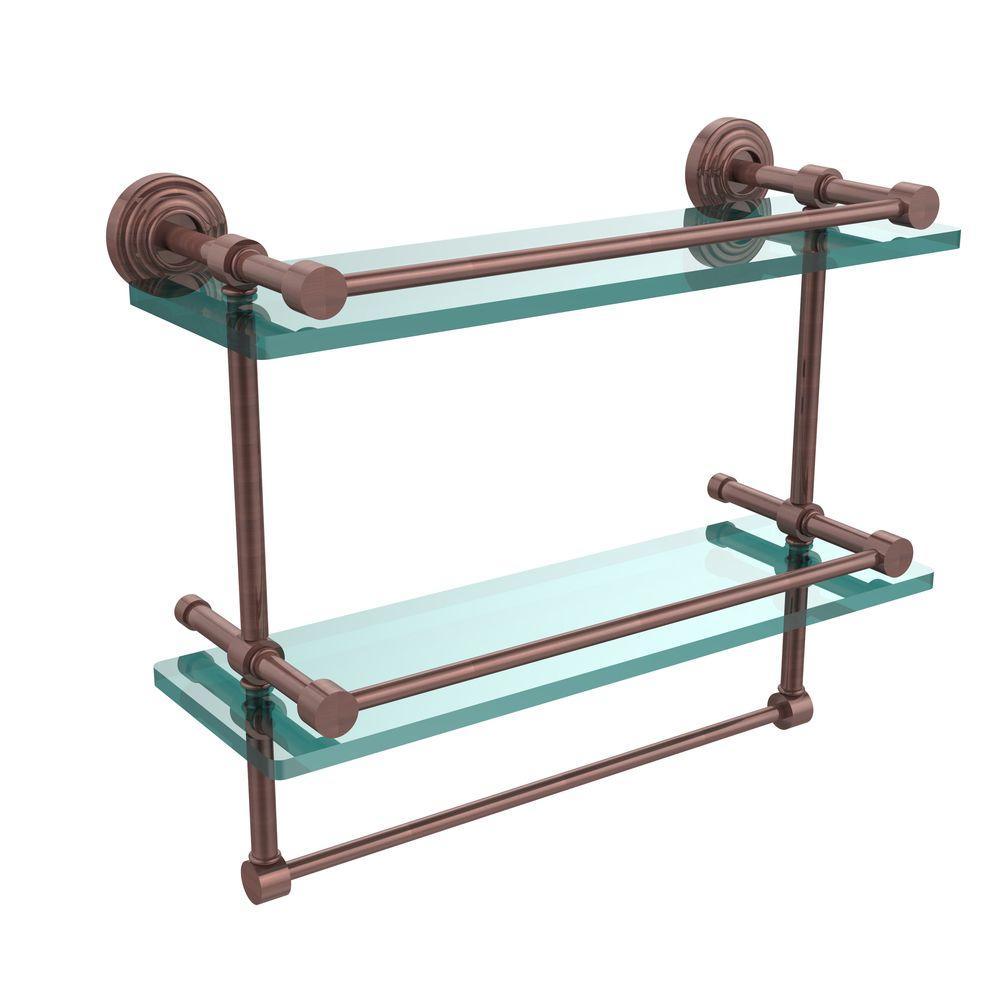 16 in. L  x 12 in. H  x 5 in. W 2-Tier Gallery Clear Glass Bathroom Shelf with Towel Bar in Satin Chrome - Super Arbor