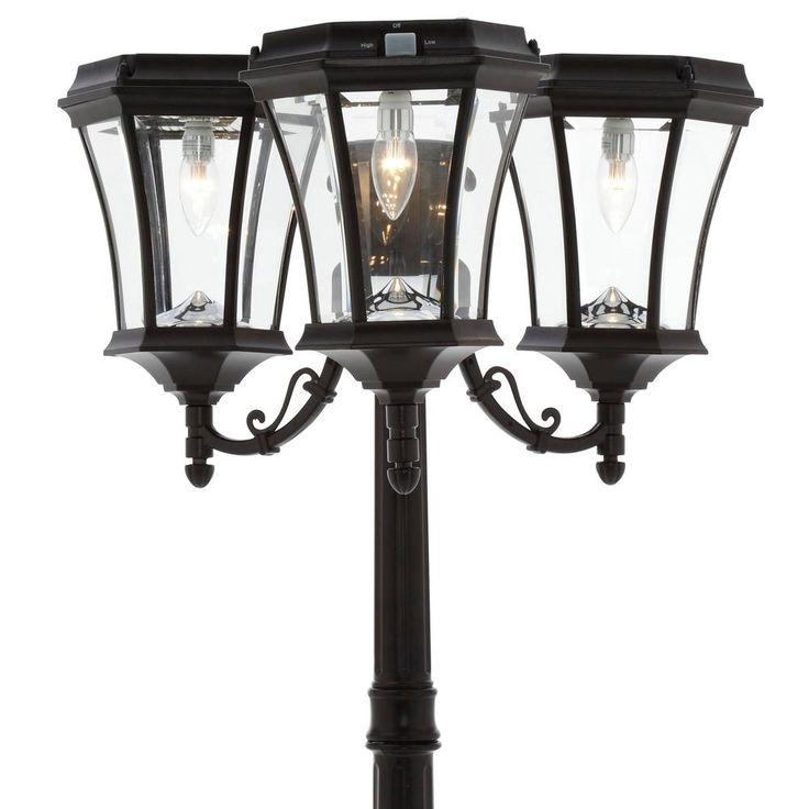 Victorian Bulb Series 3-Head Black Integrated LED Outdoor Solar Lamp Post with the GS Solar LED Light Bulb