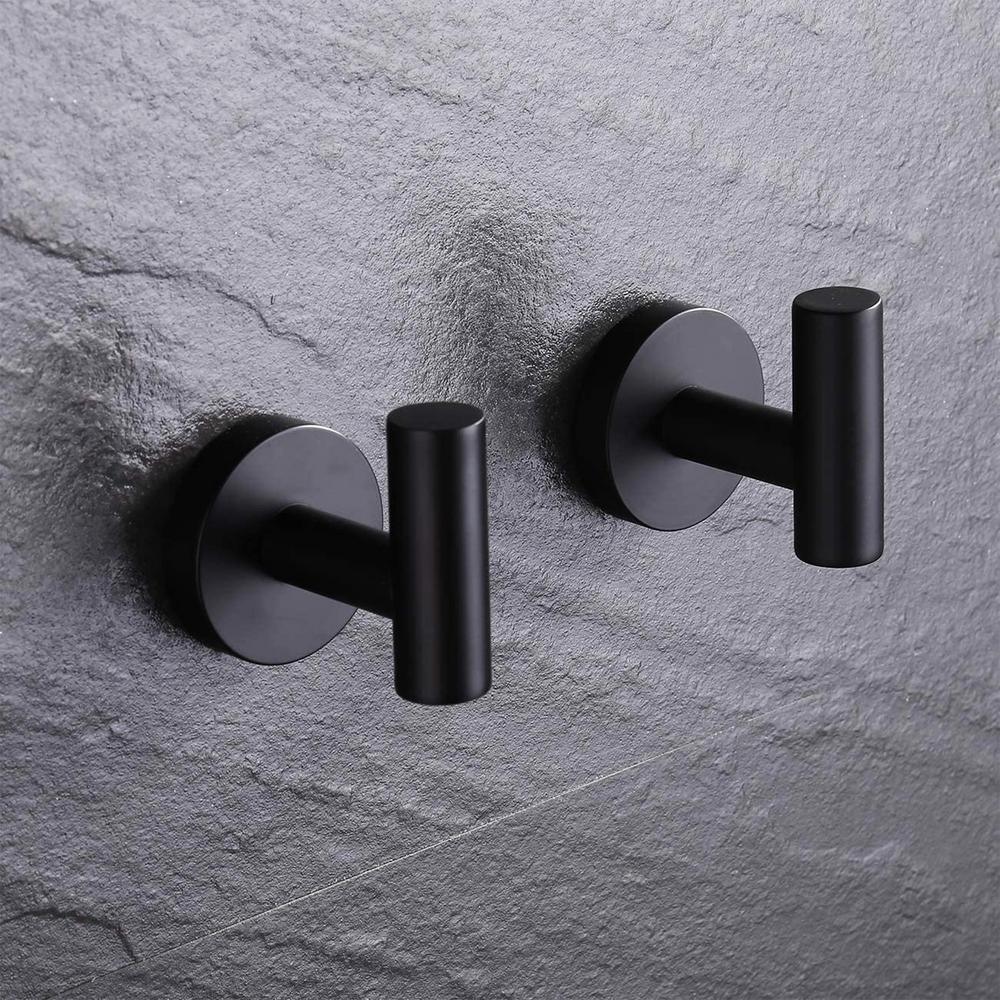 Round Bathroom Robe Hook and Towel Hook in Stainless Steel Matte Black (2-Pack) - Super Arbor