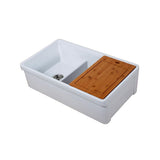 Tosca Farmhouse Fireclay 33 in. 60/40 Double Bowl Kitchen Sink in White with Cutting-Board, Bottom Grid and Strainer - Super Arbor
