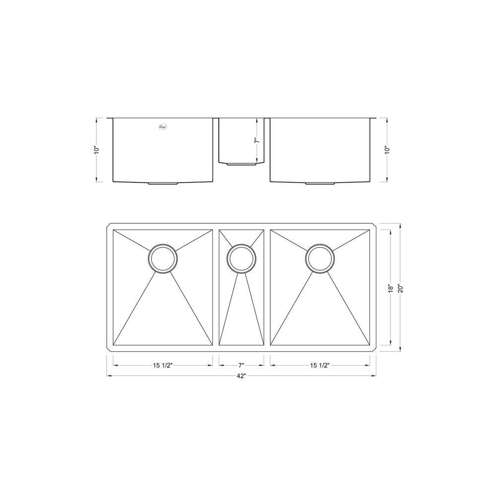 Undermount Stainless Steel 42 in. x 20 in. x 10 in. Deep 16-Gauge Triple Bowl 40/20/40 Zero Radius Kitchen Sink Combo - Super Arbor