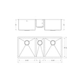 Undermount Stainless Steel 42 in. x 20 in. x 10 in. Deep 16-Gauge Triple Bowl 40/20/40 Zero Radius Kitchen Sink Combo - Super Arbor